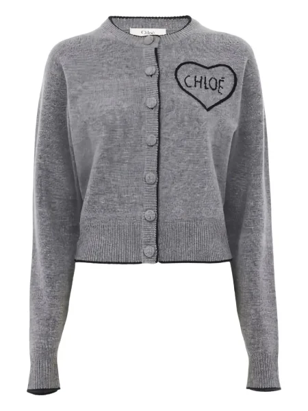 Cardigan Chloé cu motiv cu inimi gri
