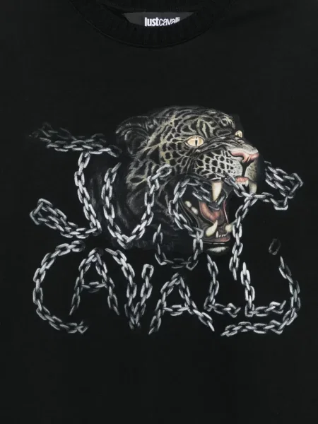 Pulover Just Cavalli cu imagine cu model leopard negru