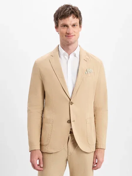 Nils Sundström Kurtka z zawartością lnu Mężczyźni Modern Fit jednolity 48 beżowy