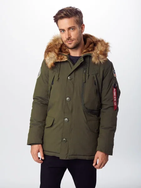 ALPHA INDUSTRIES Zimska jakna Polar chamois / oliva / živo rdeča bela