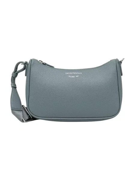 Lniana torebka crossbody Emporio Armani z nadrukiem na ramiączkach niebieska