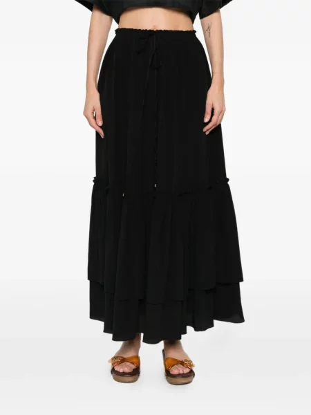 Vrstvené maxi maxi sukně Chloé s volány černé