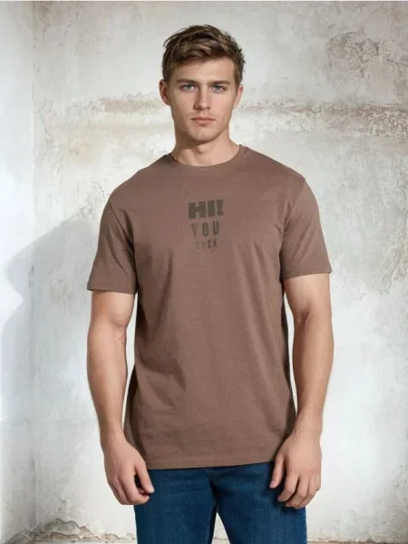 Sinsay koszulka z nadrukiem brązowy