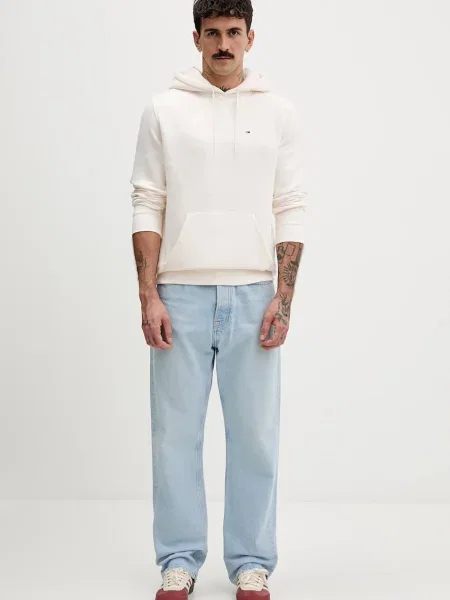Tommy Jeans mikina s kapucňou pánska s bavlnou béžová
