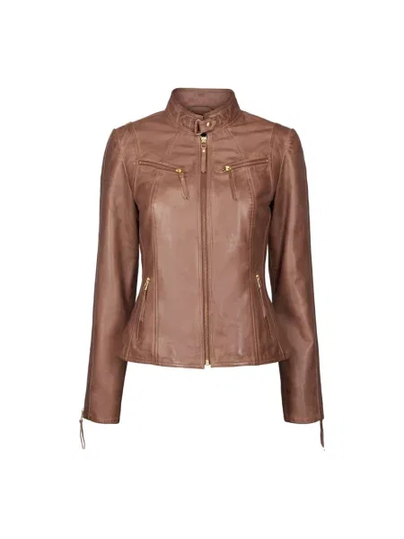 Kurtka skórzana Btfcph biker brązowa