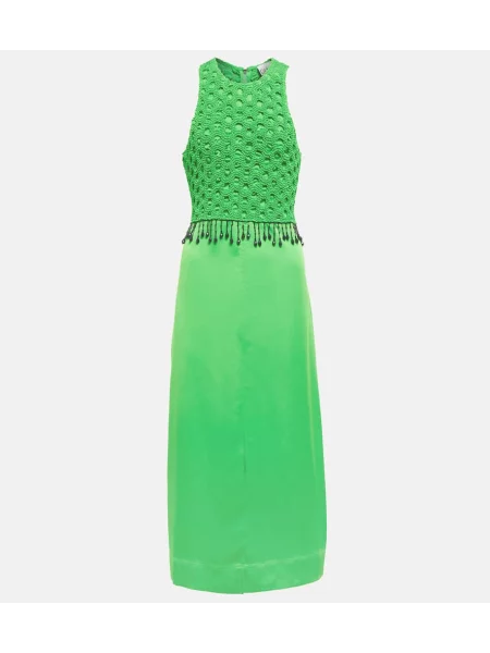 Rochie midi Ganni din satin până la genunchi cu gât halter verde