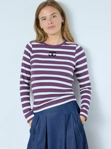 Co'couture Tricou Granny mov închis / negru / murdar alb