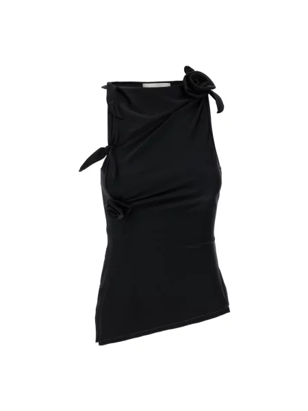 Lniany top Coperni w kwiatki asymetryczny czarny