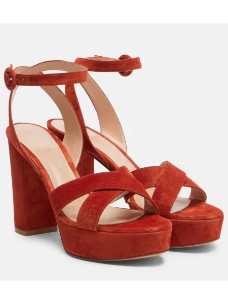 Sandale Gianvito Rossi din piele de căprioară cu platformă portocaliu