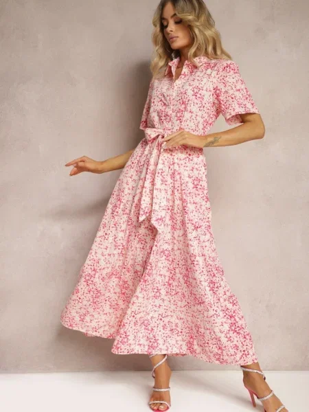 Rochie cu imprimeu floral și croi cambrat Freria roz