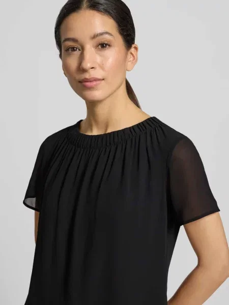 Bluzka o kroju regular fit z półprzezroczystymi rękawami S.oliver Black Label czarna