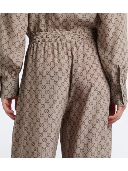 Pantaloni palazzo Gucci de mătase bej