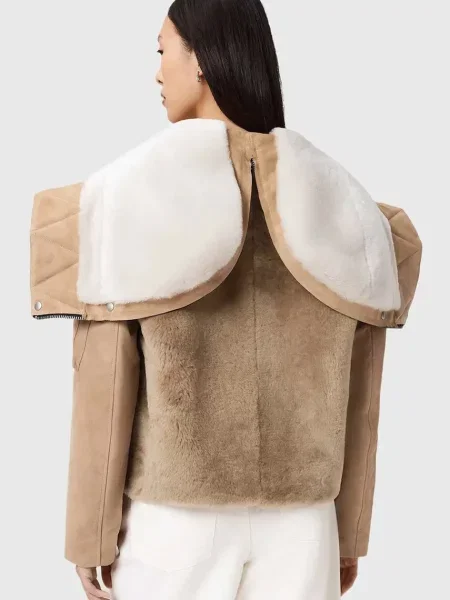 AllSaints kurtka zamszowa przejściowa beżowy