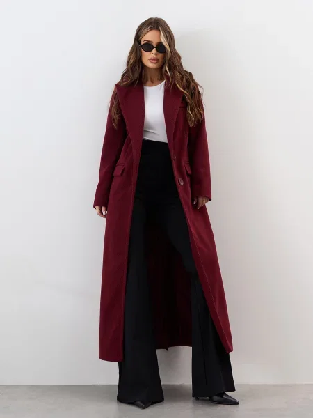 Пальто ISSA Plus кашемір бордовий