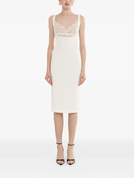 Rochie midi Nissa din dantelă până la genunchi de costum alb