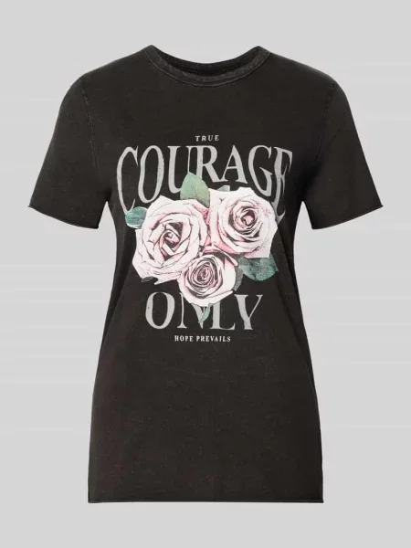 T-shirt o kroju regular fit z czystej bawełny model ‘LUCY’ Only czarna