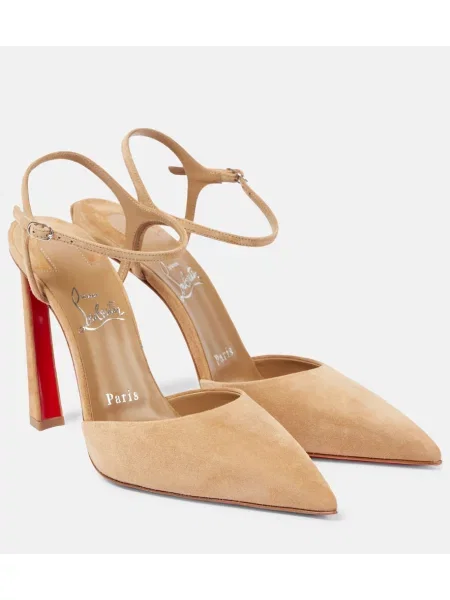 Pantofi cu toc Christian Louboutin din piele de căprioară slingback bej