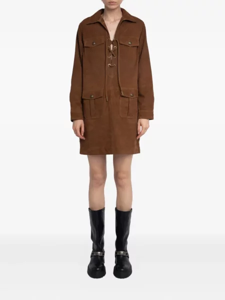 Nėriniuota kostiumas mini suknelė Zadig&voltaire su raišteliais ruda