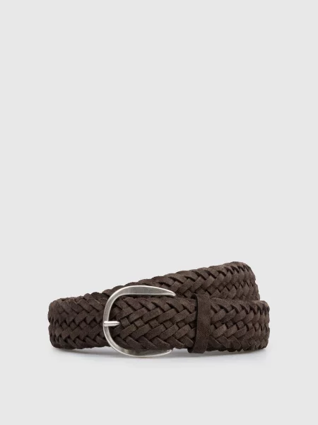 Замшевый плетеный ремень Orciani с ремешками коричневый