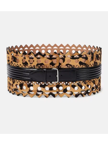 Pasek Alaã¯a skórzany z gorsetem brązowy