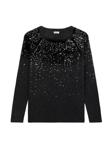 Sweter Oltre z cekinami wełniany szary