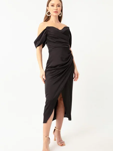 Rochie de seară Lafaba cu decolteu barcă drapată negru