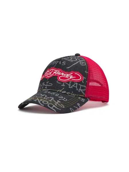 Ed Hardy Čiapka sivá / červená / čierny denim biela