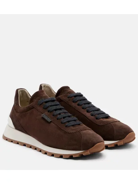 Sneakerși Brunello Cucinelli din piele de căprioară maro