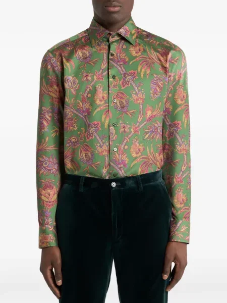 Cămașă Etro din satin cu model paisley verde
