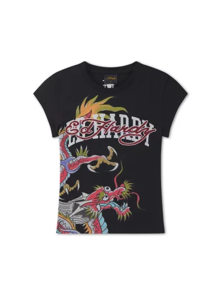 Ed Hardy Tričko Varsity Dragon sivá / kiwi / malinová čierna
