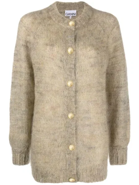 Cardigan Ganni cu decolteu rotund galben