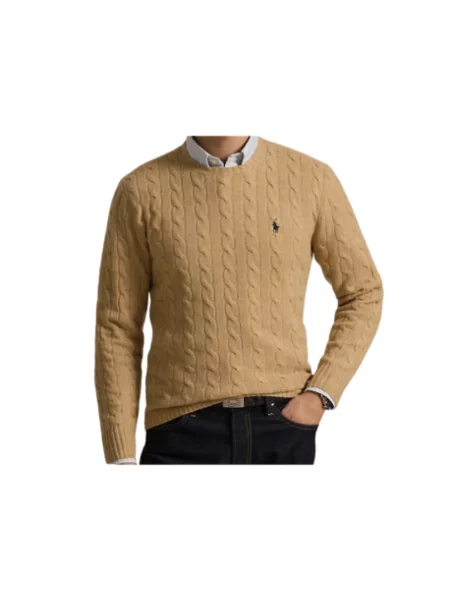 Sweter z dzianiny o kroju regular fit z mieszanki wełny i kaszmiru Ralph Lauren beżowy