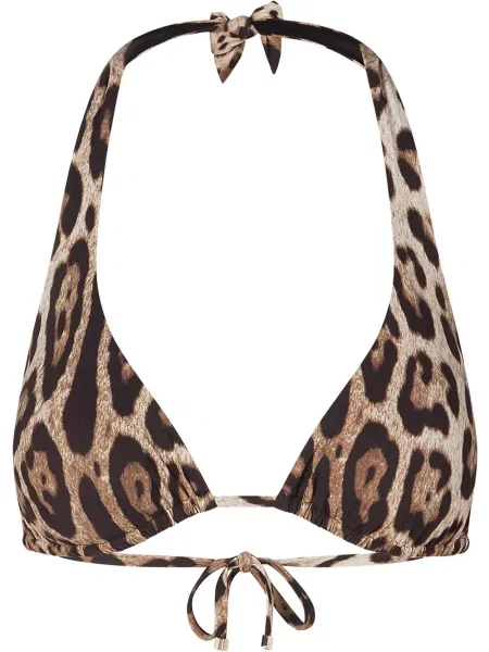 Bikini Dolce & Gabbana cu imagine cu model leopard cu gât halter maro