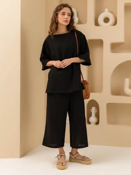 Кюлоти Seventeen льон/бавовна чорний