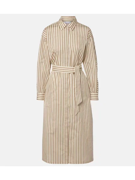 Rochie tip cămașă Max Mara de mătase cu dungi de costum alb