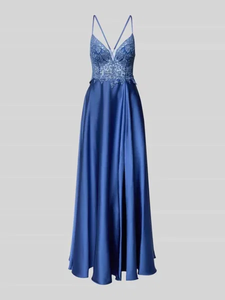 Sukienka wieczorowa ze stitchings i sznurowaniem z tyłu Laona niebieska