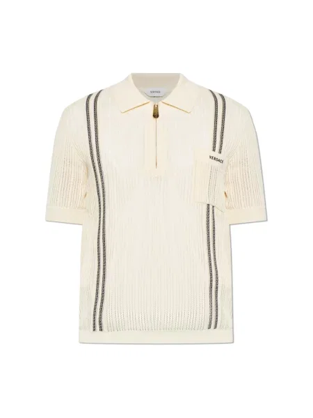 Dzianinowa koszulka polo Versace z logo beżowa