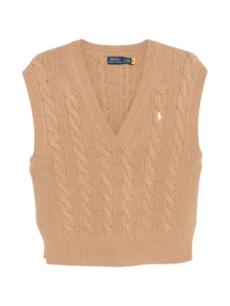 Pulover Polo Ralph Lauren fără mâneci cu decolteu în V alb