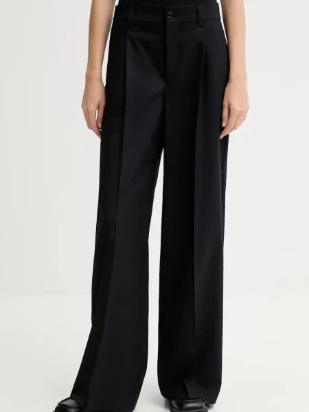 Kenzo pantaloni de lână bleumarin lat high waist