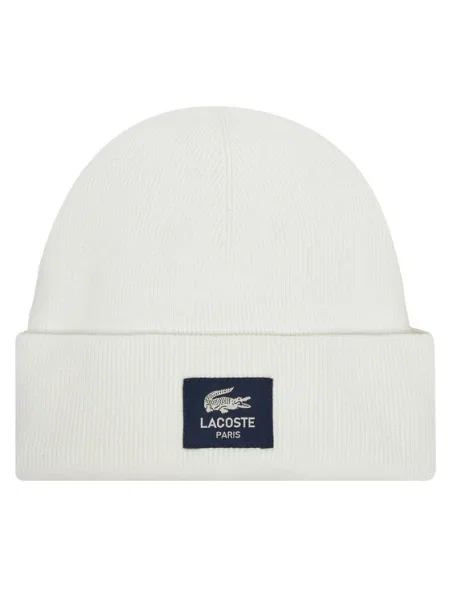 Шапка Lacoste от плътен трикотаж бежово