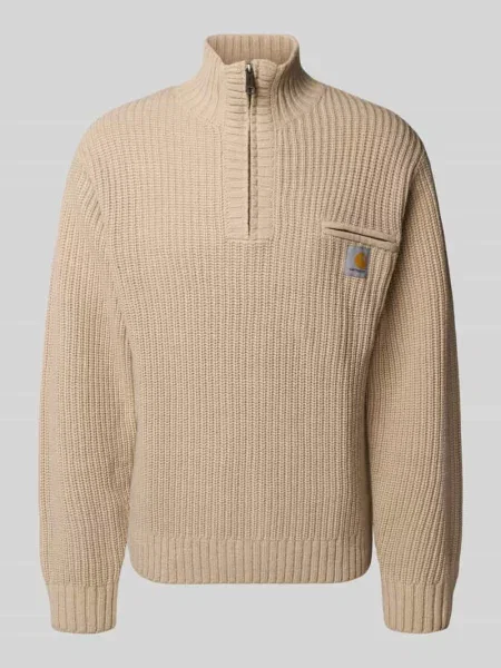 Sweter Carhartt Work In Progress wełniany ze stójką z zamkiem błyskawicznym do połowy beżowy
