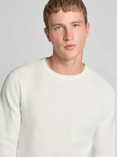Sweter z dzianiny o kroju regular fit z czystej bawełny model ‘ERIC’ Only & Sons biały