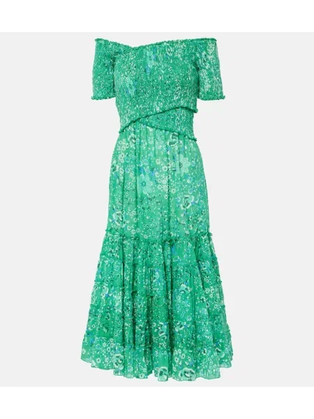 Rochie midi Poupette St Barth cu model floral până la genunchi de costum verde