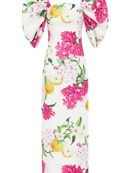 Rochie maxi Leo Lin cu model floral de costum alb