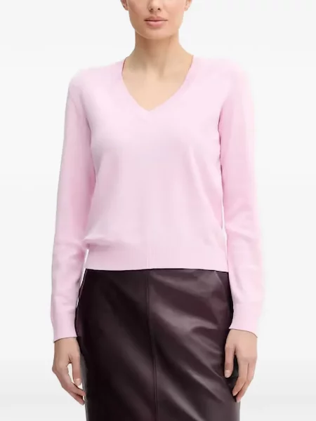 Pulover Benetton cu decolteu în V roz