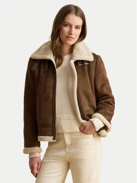 Lauren Ralph Lauren kratka jakna za žene od imitacije brušene kože smeđa