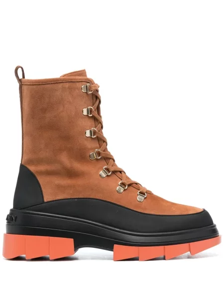 Botine Stuart Weitzman cu șireturi din piele de căprioară chunky maro