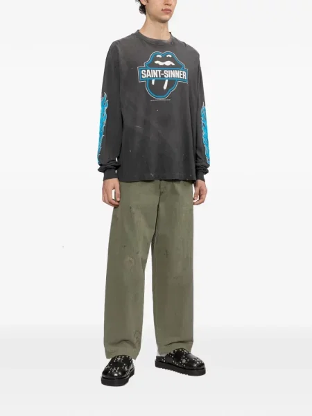 Lung tricou Saint Mxxxxxx cu imagine cu mâneci lungi gri