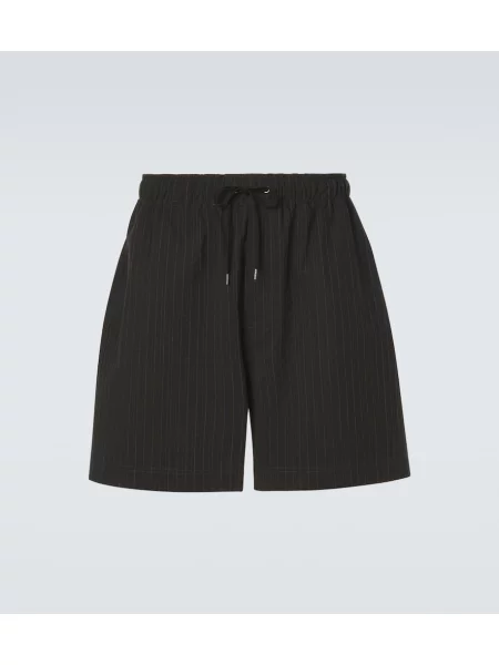 Pantaloni scurți Studio Nicholson de lână cu dungi negru