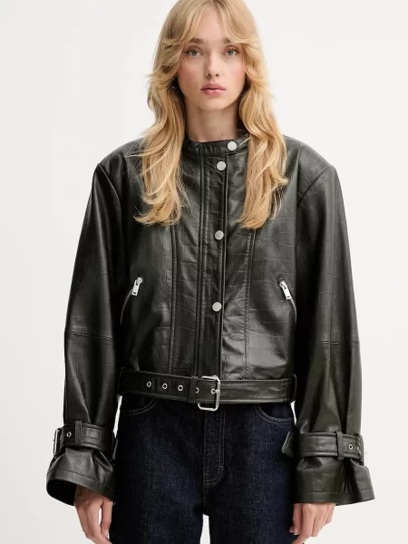 Gestuz geacă de piele de tranzitie verde